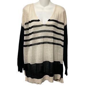 CLUB MONACO Linen Blend Striped Drop Shoulder Lightweight Sweater L